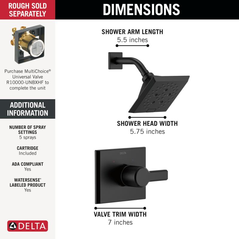 DELTA Pivotal Monitor 14 Series H2OKINETIC Shower Trim — Matte Black