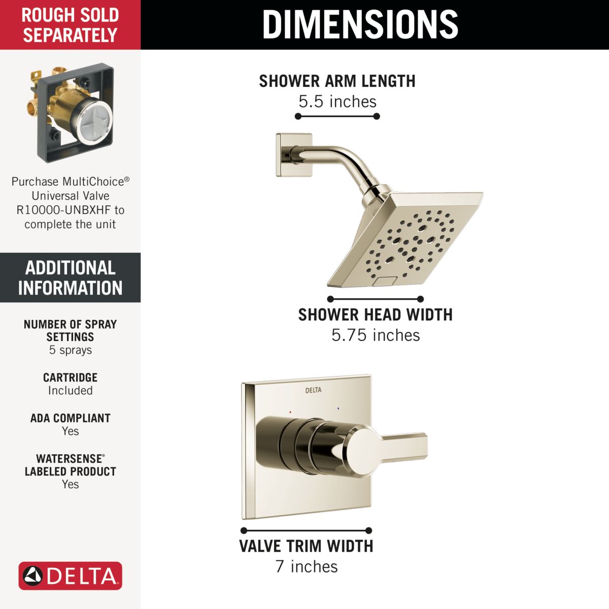 DELTA Pivotal Monitor 14 Series H2OKINETIC Shower Trim — Lumicoat® Polished Nickel