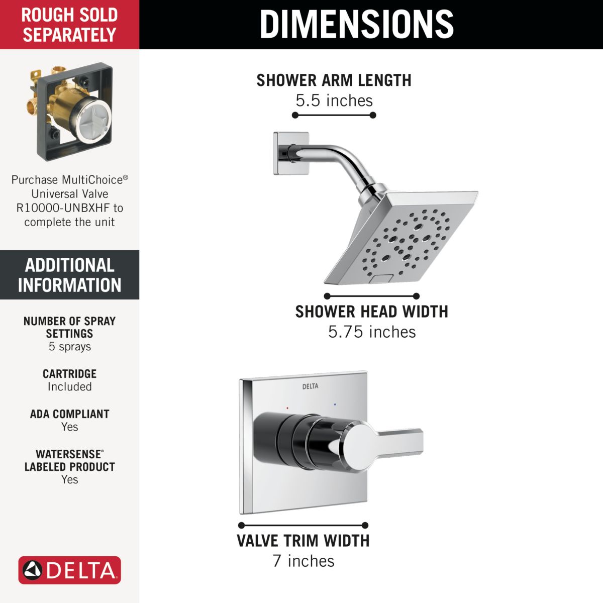 DELTA Pivotal Monitor 14 Series H2OKINETIC Shower Trim — Lumicoat® Chrome