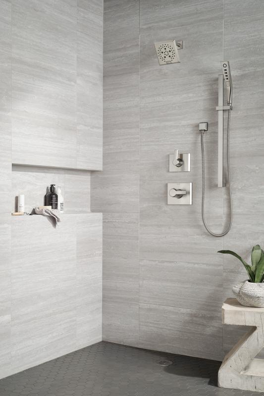 DELTA Universal Showering Components H2OKINETIC 3-Setting Slide Bar Hand Shower — Lumicoat® Stainless