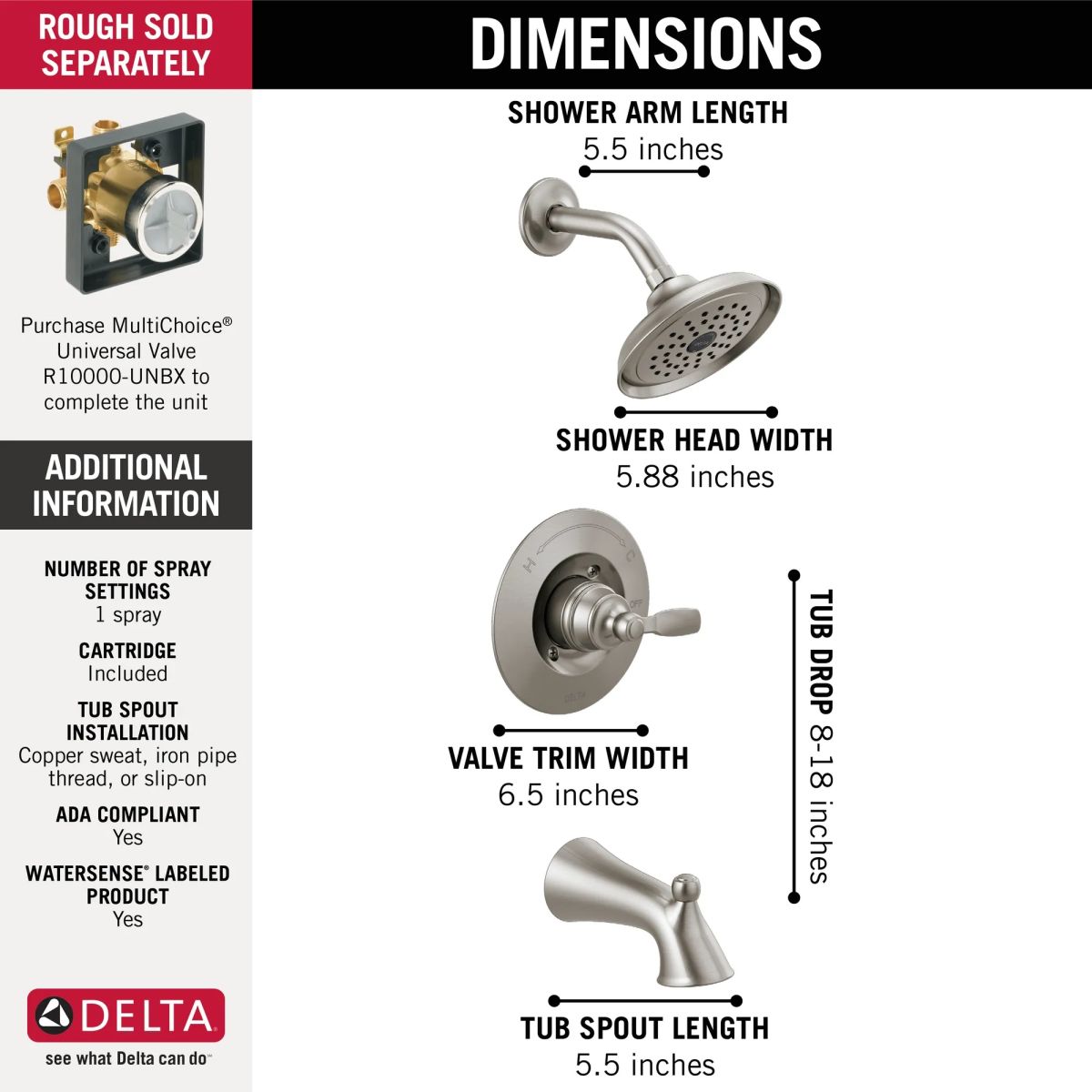 DELTA Woodhurst Tub/Shower Trim — Stainless