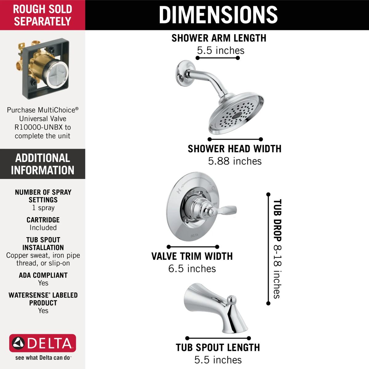 DELTA Woodhurst Tub/Shower Trim — Chrome