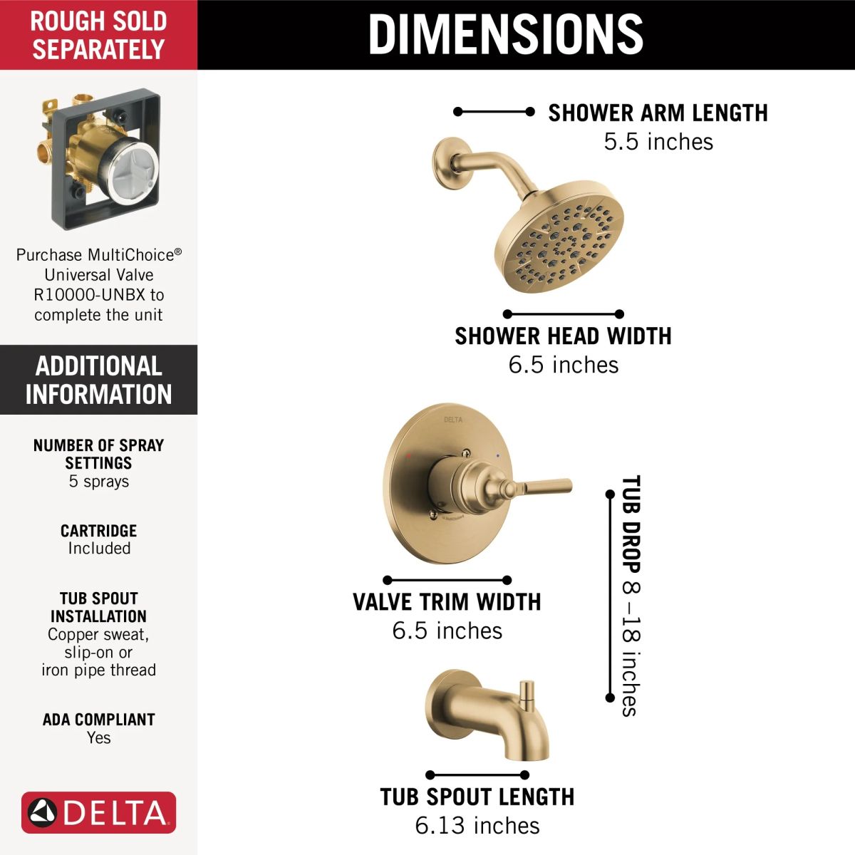 DELTA Saylor Monitor 14 Series Tub & Shower Trim — Champagne Bronze