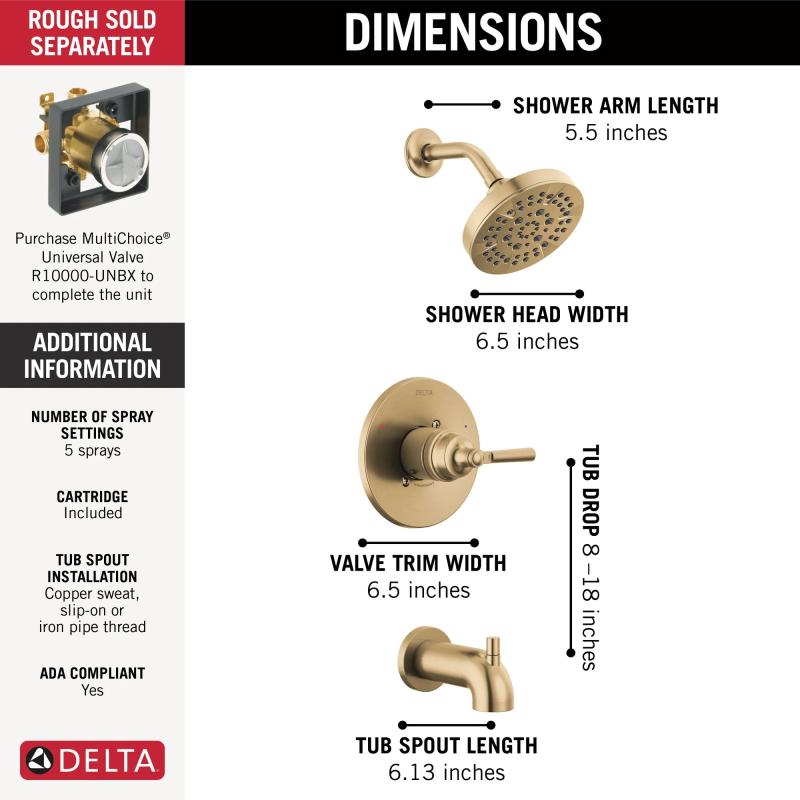 DELTA Saylor Monitor 14 Series Tub & Shower Trim — Champagne Bronze