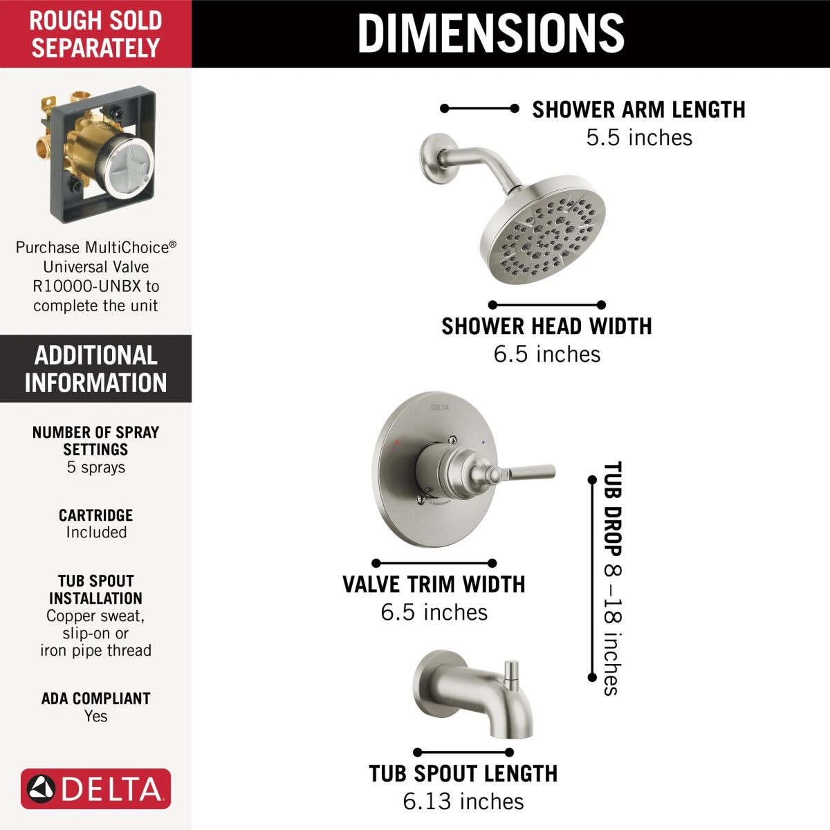 DELTA Saylor Monitor 14 Series Tub & Shower Trim — Stainless