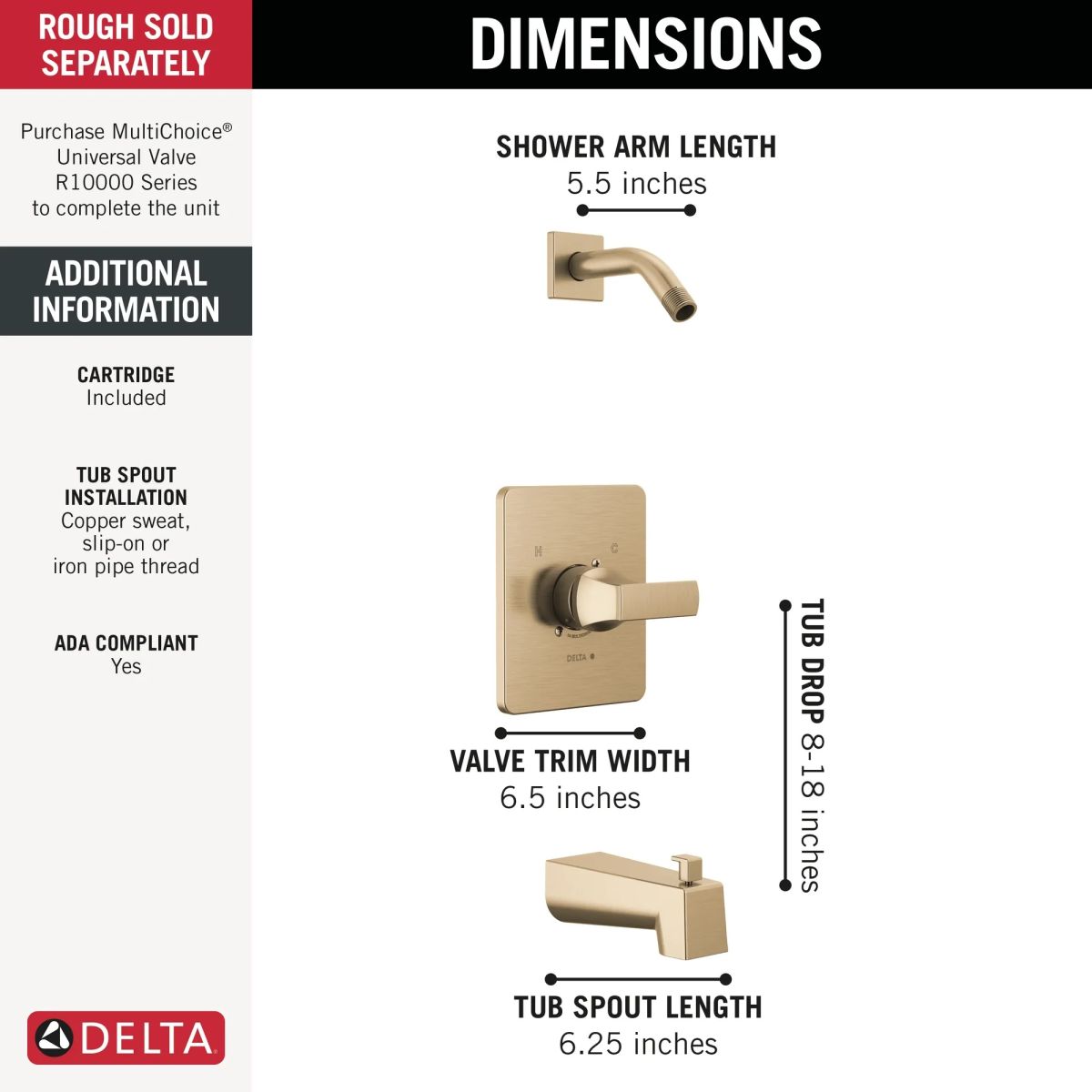 DELTA Velum Monitor 14 Series Tub & Shower - Less Head — Champagne Bronze