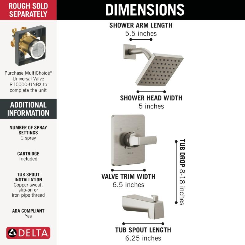 DELTA Velum Monitor 14 Series Tub & Shower — Stainless