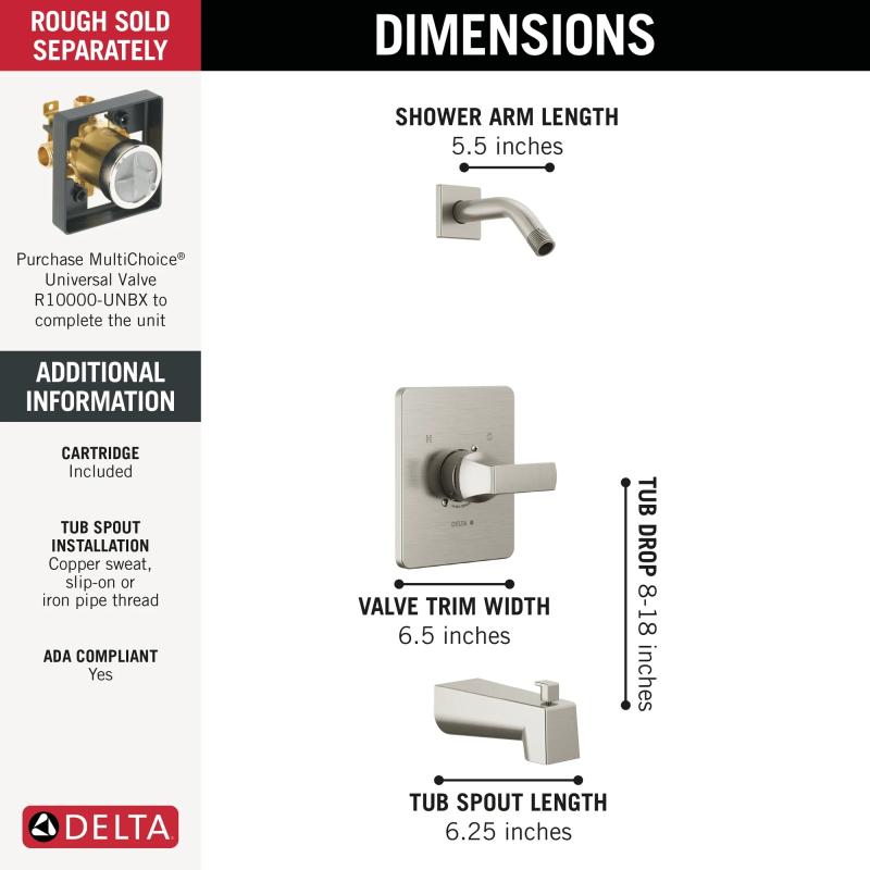 DELTA Velum Monitor 14 Series Tub & Shower - Less Head — Stainless