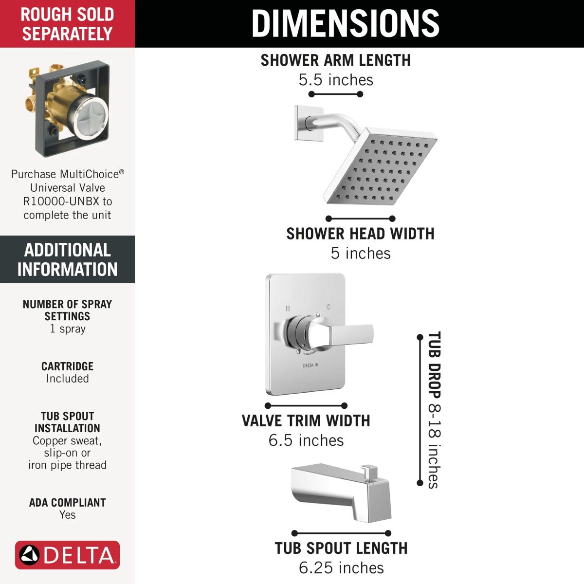DELTA Velum Monitor 14 Series Tub & Shower — Chrome