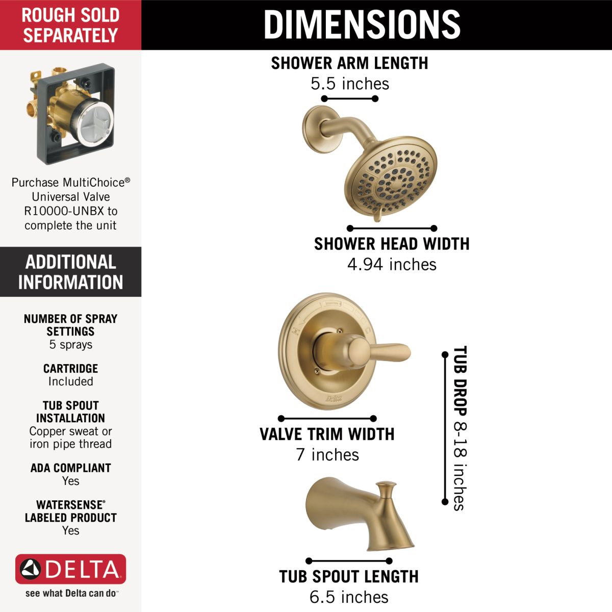 DELTA Lahara Monitor 14 Series Tub & Shower Trim — Champagne Bronze