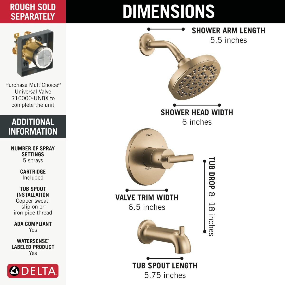 DELTA Altado Monitor 14 Series Tub & Shower Trim — Champagne Bronze