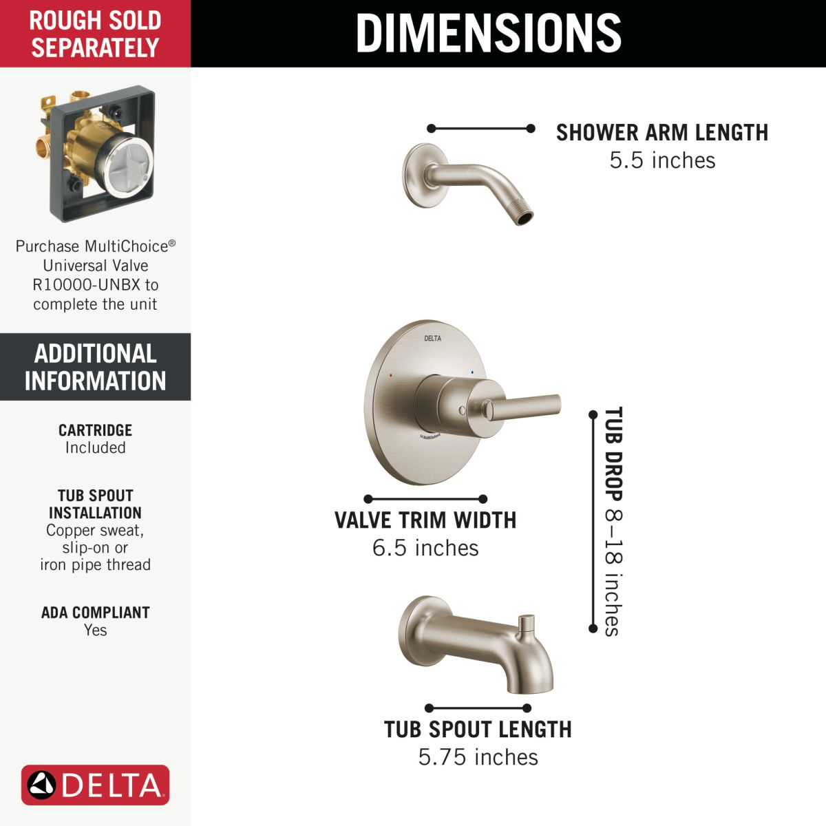 DELTA Altado Monitor 14 Series Tub & Shower Trim - Less Head — Stainless
