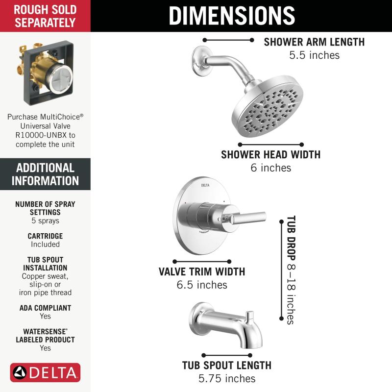 DELTA Altado Monitor 14 Series Tub & Shower Trim — Chrome