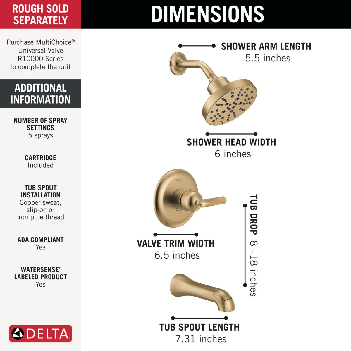 DELTA Bonacci 14 Series Tub Shower Trim — Lumicoat® Champagne Bronze
