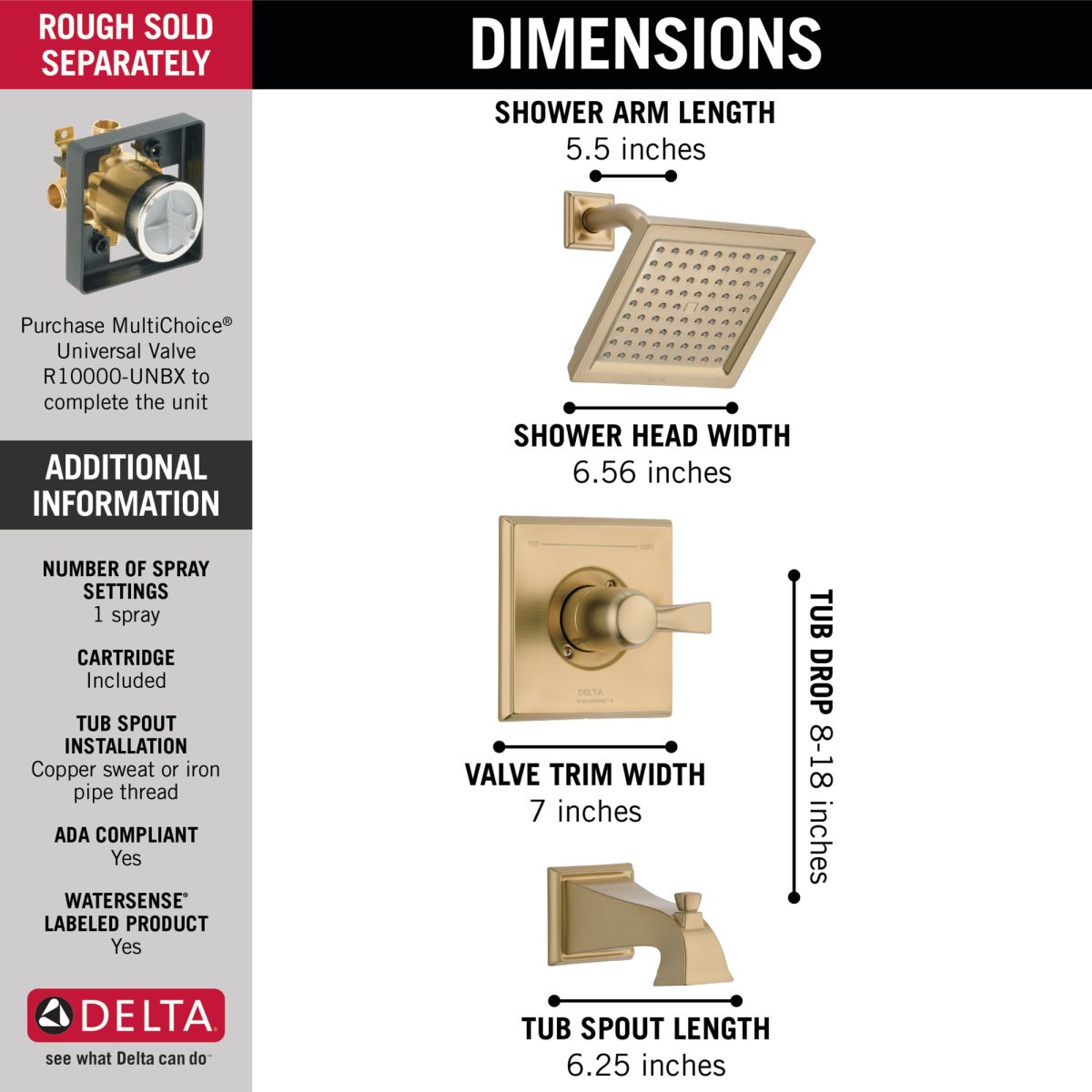 DELTA Dryden Monitor 14 Series Tub & Shower Trim — Champagne Bronze