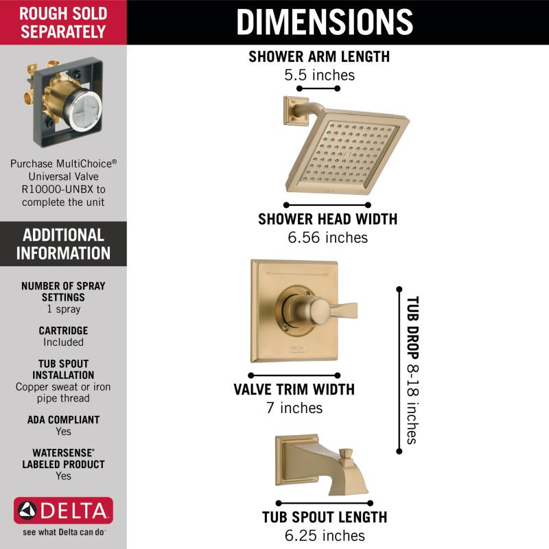 DELTA Dryden Monitor 14 Series Tub & Shower Trim — Champagne Bronze
