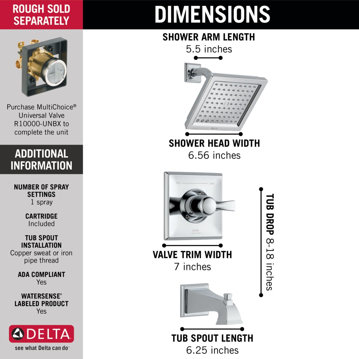 DELTA Dryden Monitor 14 Series Tub & Shower Trim — Chrome