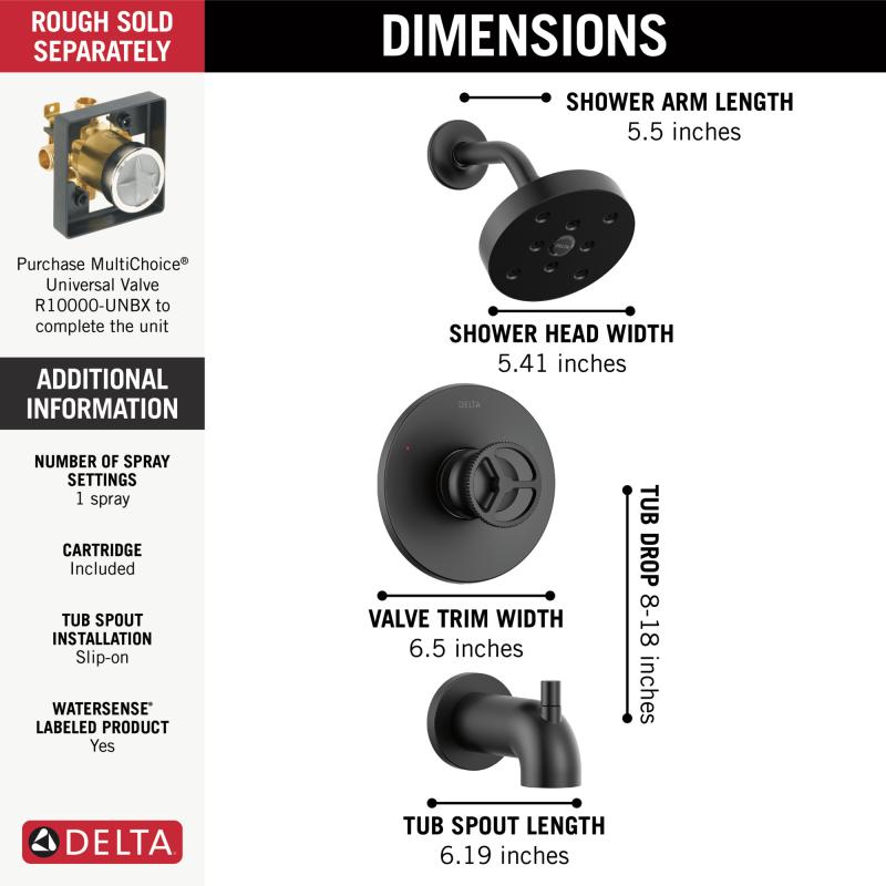 DELTA Trinsic H2OKINETIC Tub Shower Trim — Matte Black