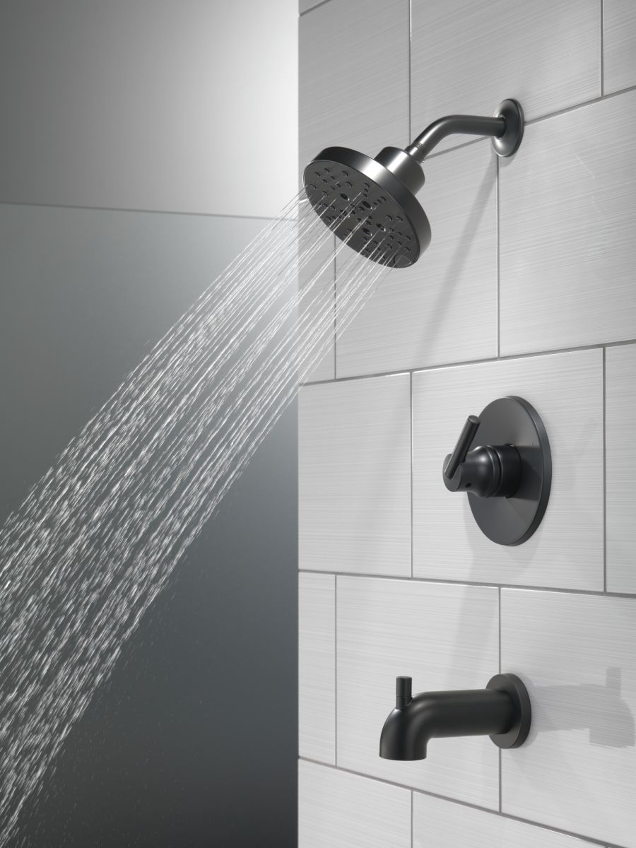 DELTA Universal Showering Components H2OKINETIC 5-Setting Contemporary Raincan Shower Head — Matte Black