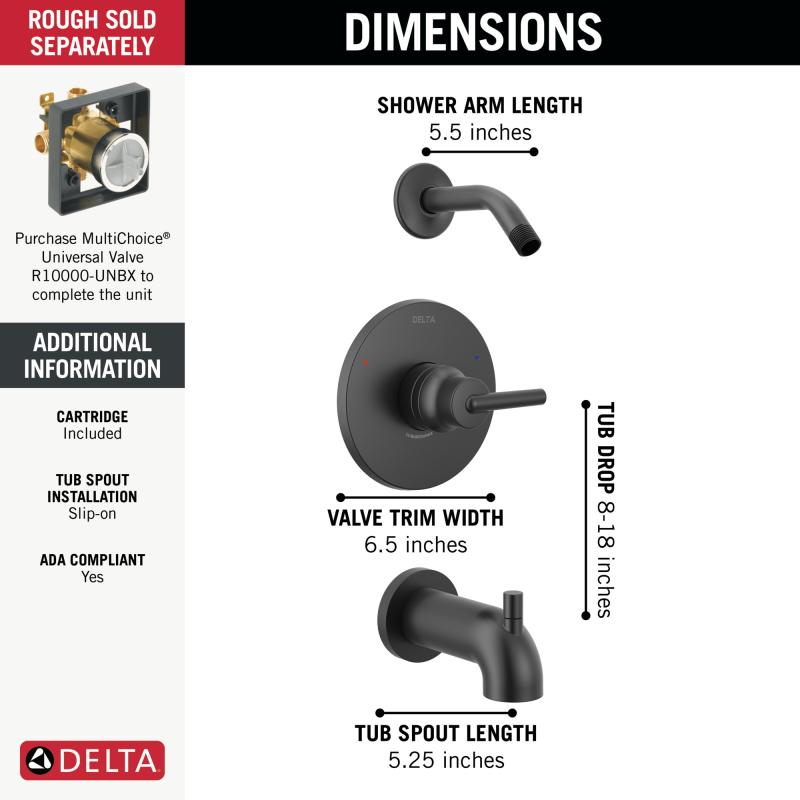 DELTA Trinsic Monitor 14 Series Tub & Shower Trim - Less Head — Matte Black