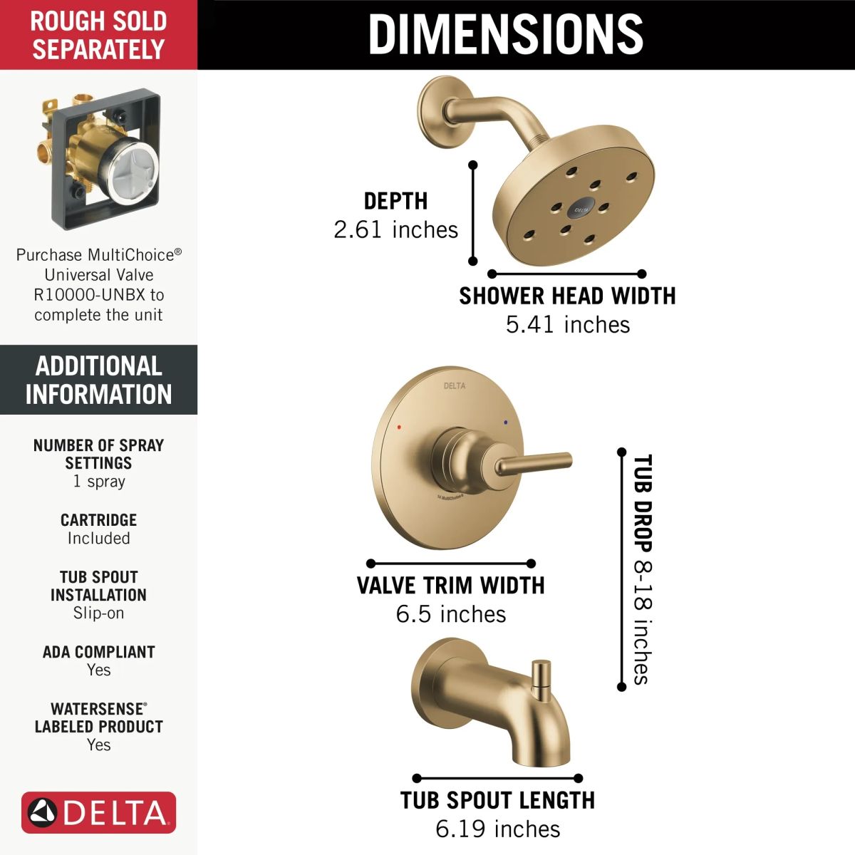 DELTA Trinsic Monitor 14 Series H2OKINETIC Tub & Shower Trim — Champagne Bronze