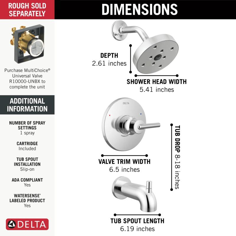DELTA Trinsic Monitor 14 Series H2OKINETIC Tub & Shower Trim — Chrome
