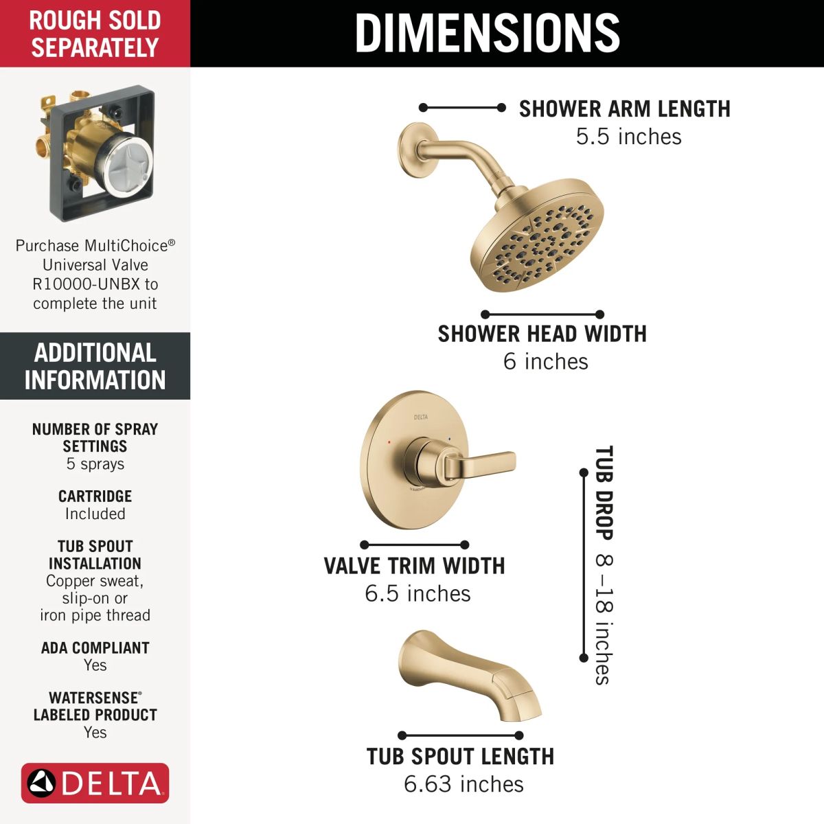 DELTA Lineax Monitor 14 Series Tub & Shower Trim — Champagne Bronze