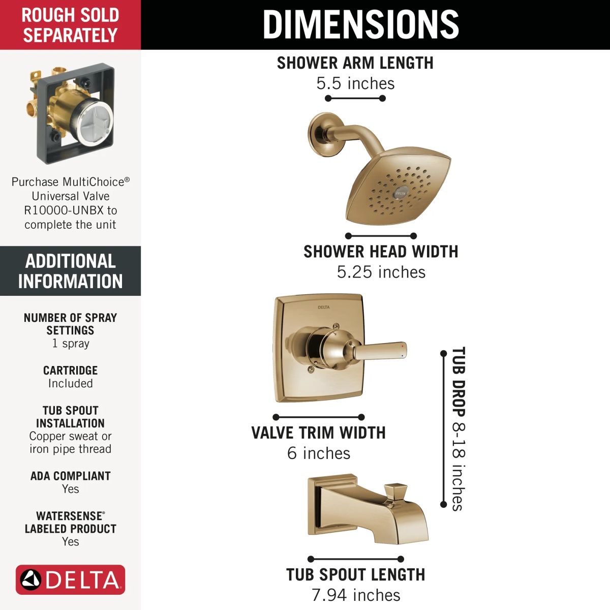 DELTA Ashlyn Monitor 14 Series Tub and Shower Trim — Champagne Bronze