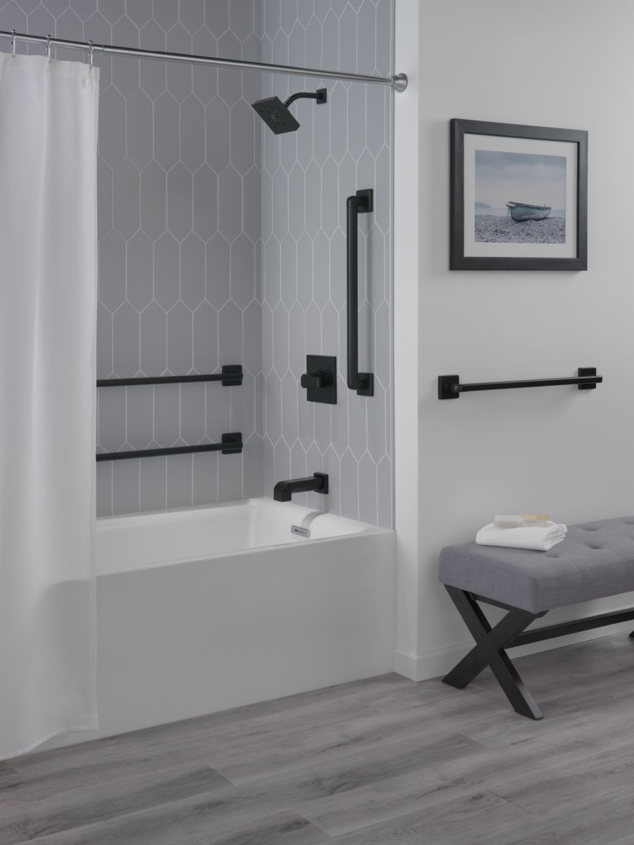 DELTA Pivotal 42" Angular Modern Decorative ADA Grab Bar — Matte Black