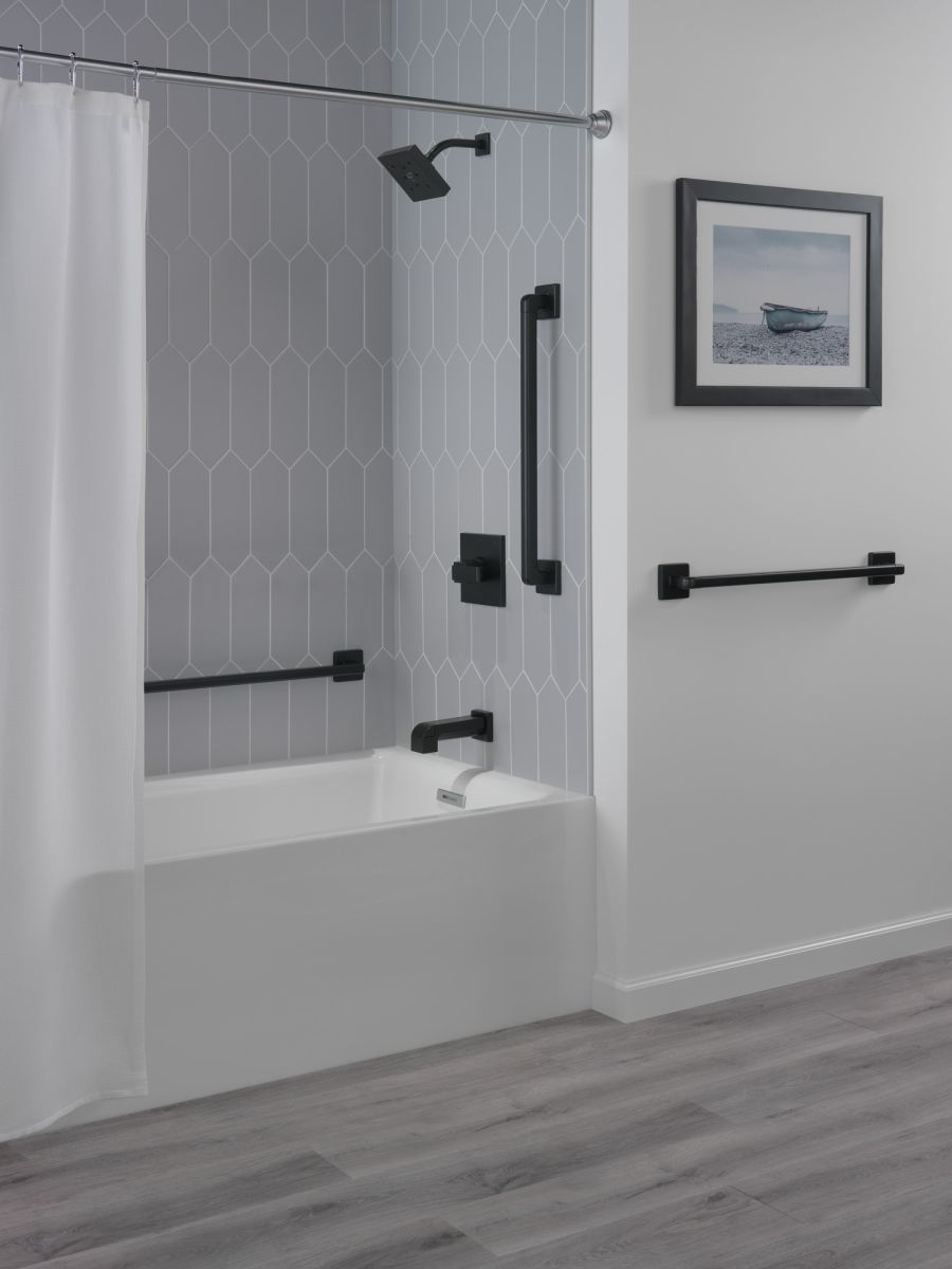 DELTA BathSafety Angular Modern Decorative ADA Grab Bar - 24" — Matte Black
