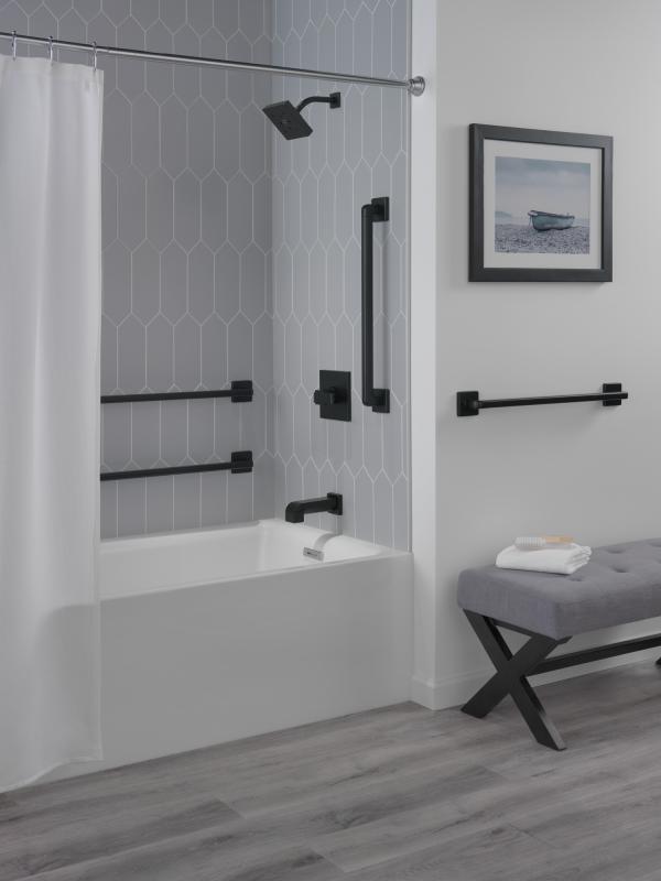 DELTA BathSafety Angular Modern Decorative ADA Grab Bar - 24" — Matte Black