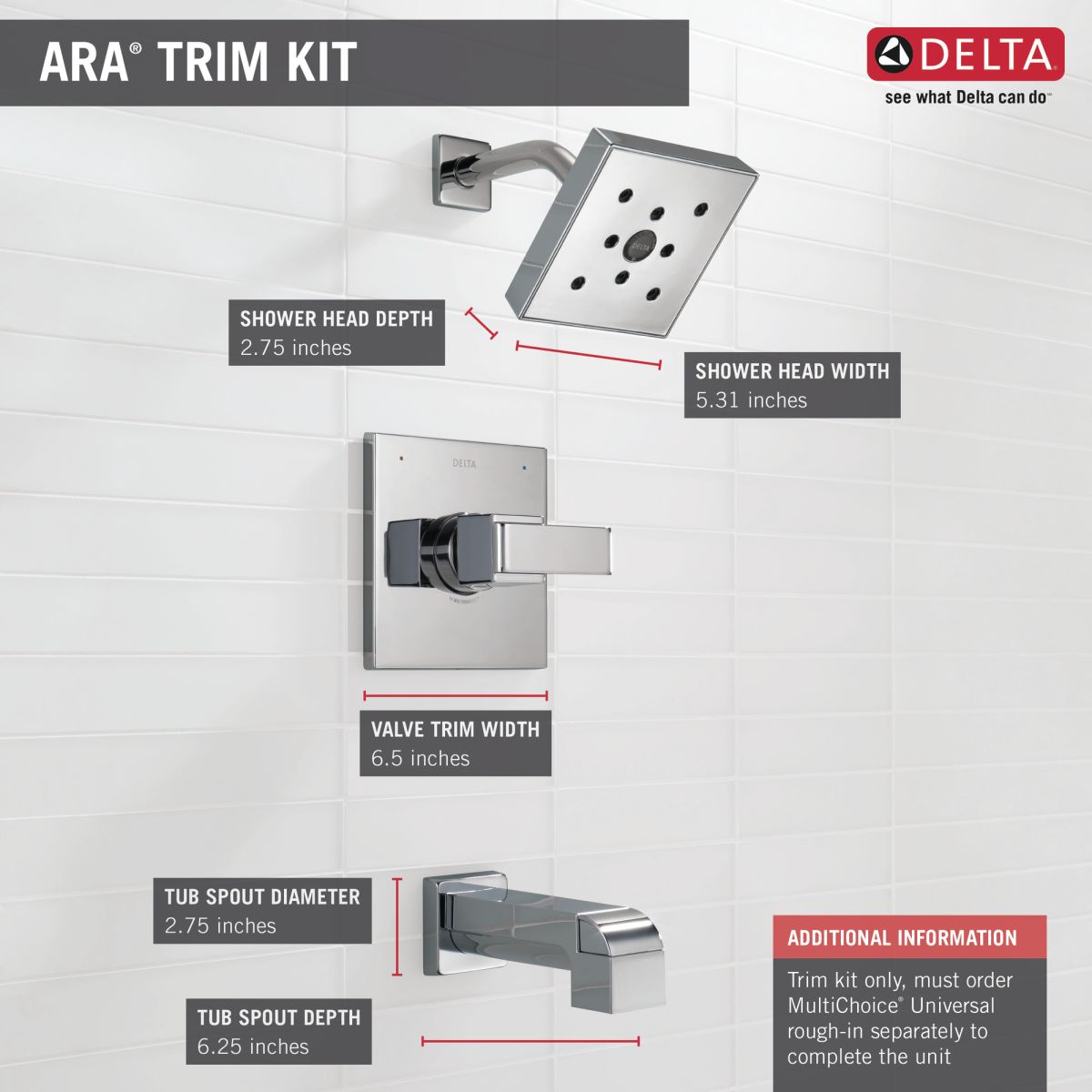DELTA Ara Monitor 14 Series H2OKINETIC Tub & Shower Trim — Chrome
