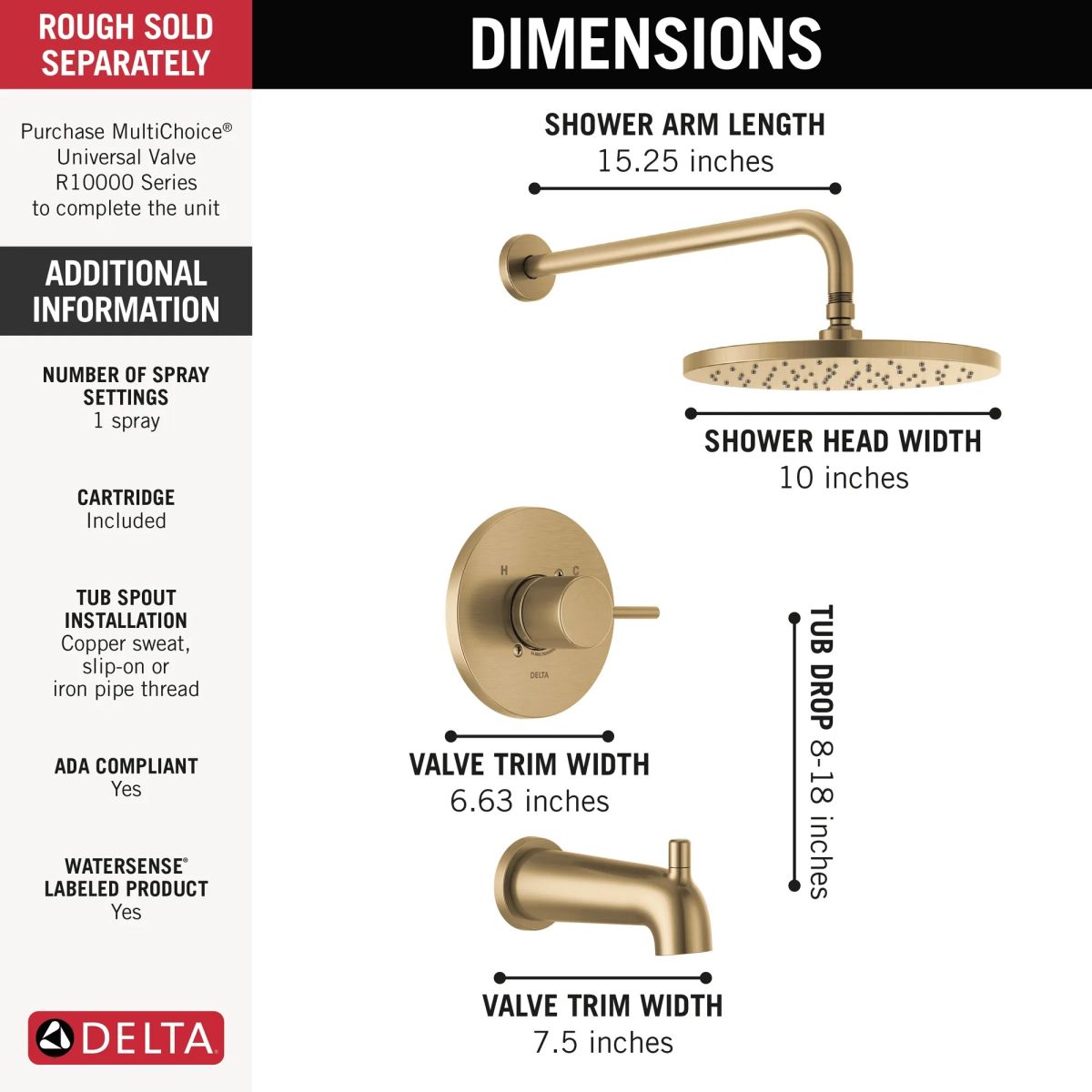 DELTA Modern Monitor 14 Series Tub & Shower Trim — Champagne Bronze