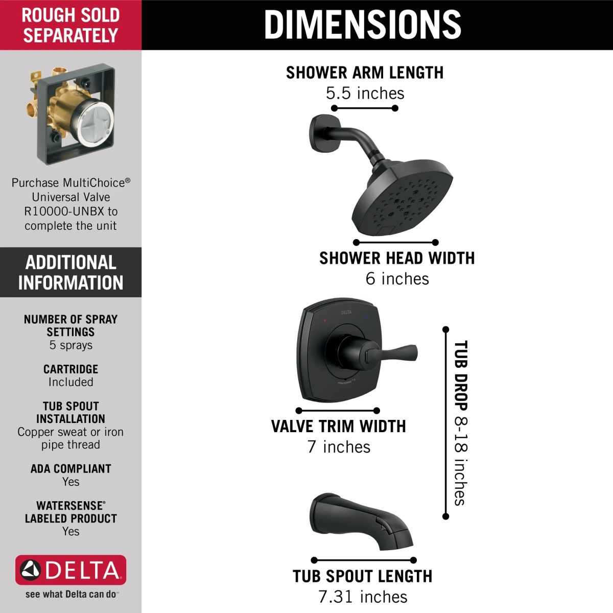 DELTA Stryke 14 Series Tub and Shower — Matte Black