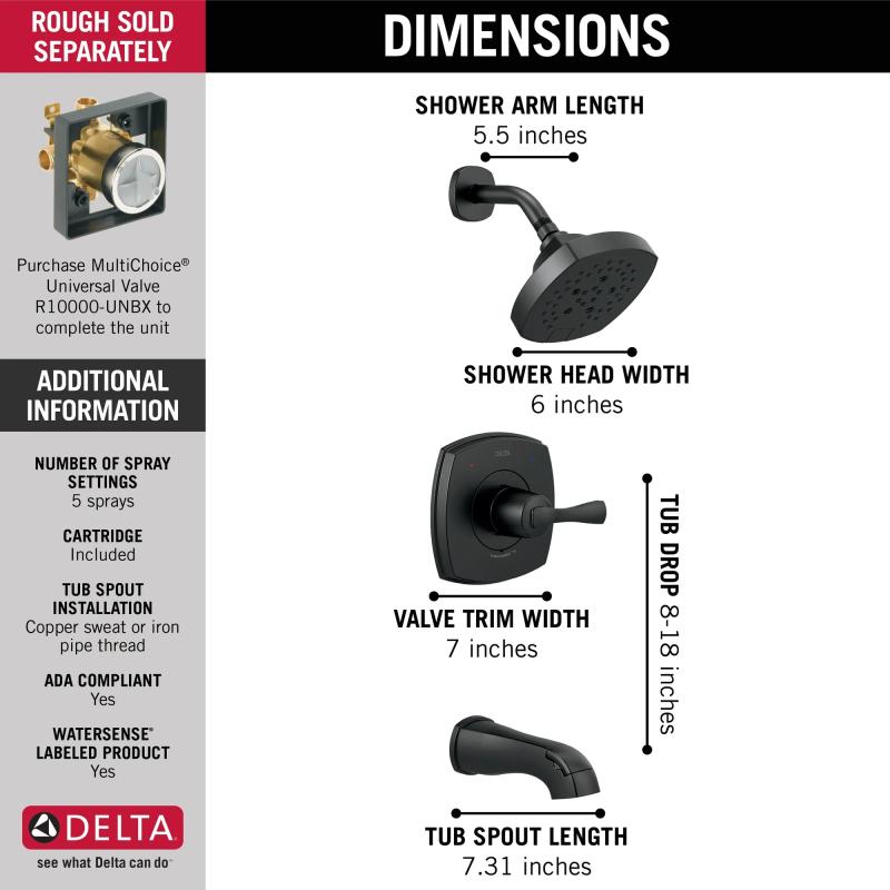 DELTA Stryke 14 Series Tub and Shower — Matte Black