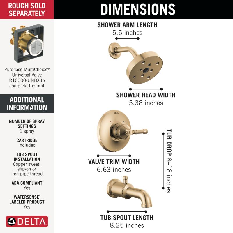 DELTA Broderick 14 Series Tub Shower Trim — Lumicoat® Champagne Bronze
