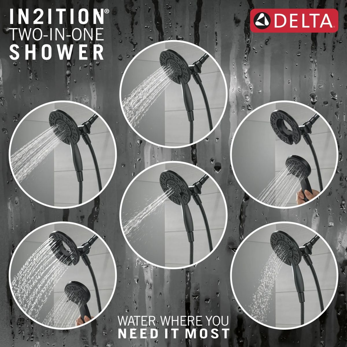DELTA Albion  Monitor 14 Series Tub and Shower Trim Only with In2ition Hand Shower — Matte Black