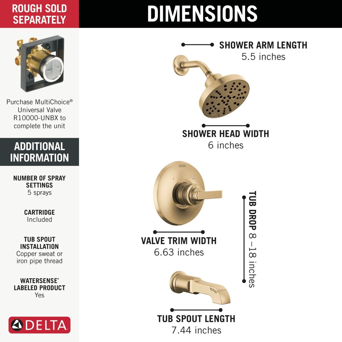 DELTA Tetra Monitor 14 Series Tub & Shower Trim — Lumicoat® Champagne Bronze