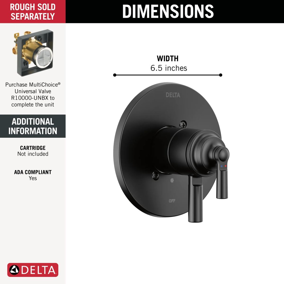 DELTA Saylor Monitor 17 Series Valve Trim Only — Matte Black