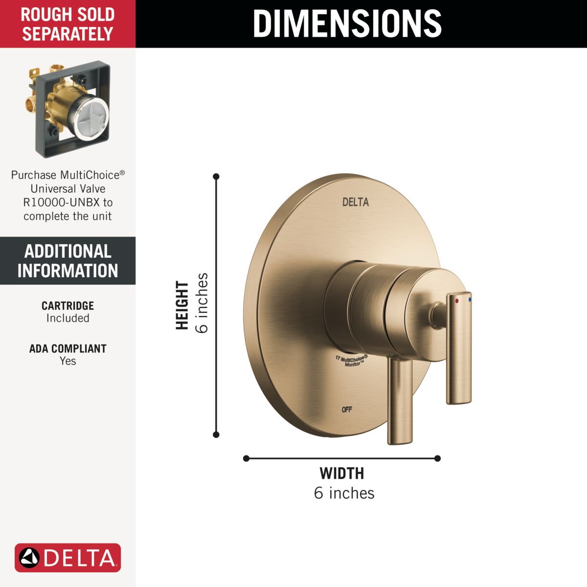 DELTA Altado Monitor 17 Series Valve Only Trim — Champagne Bronze