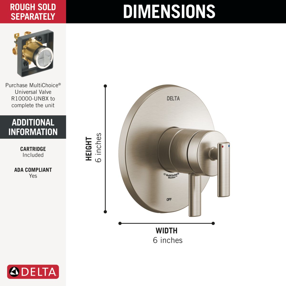 DELTA Altado Monitor 17 Series Valve Only Trim — Stainless