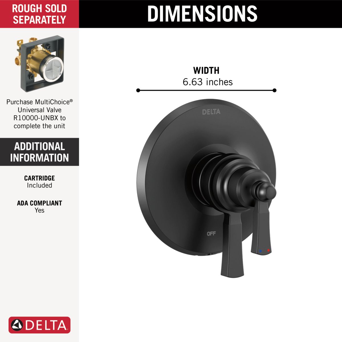 DELTA Dorval Monitor 17 Series Valve Trim Only — Matte Black