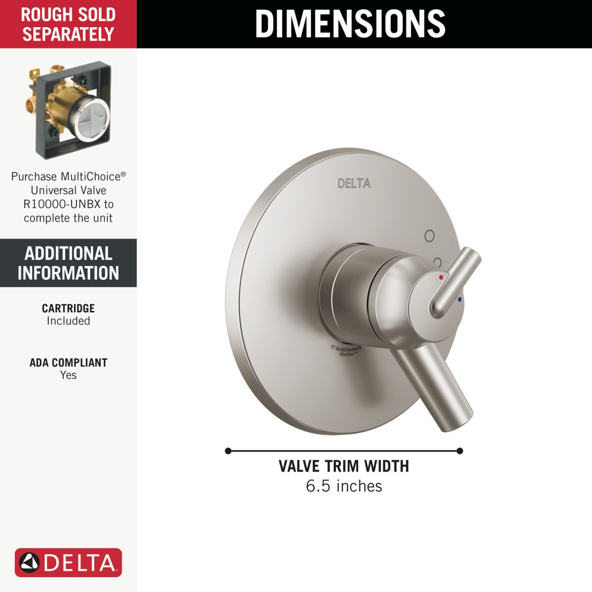 DELTA Trinsic Monitor 17 Series Valve Only Trim — Stainless