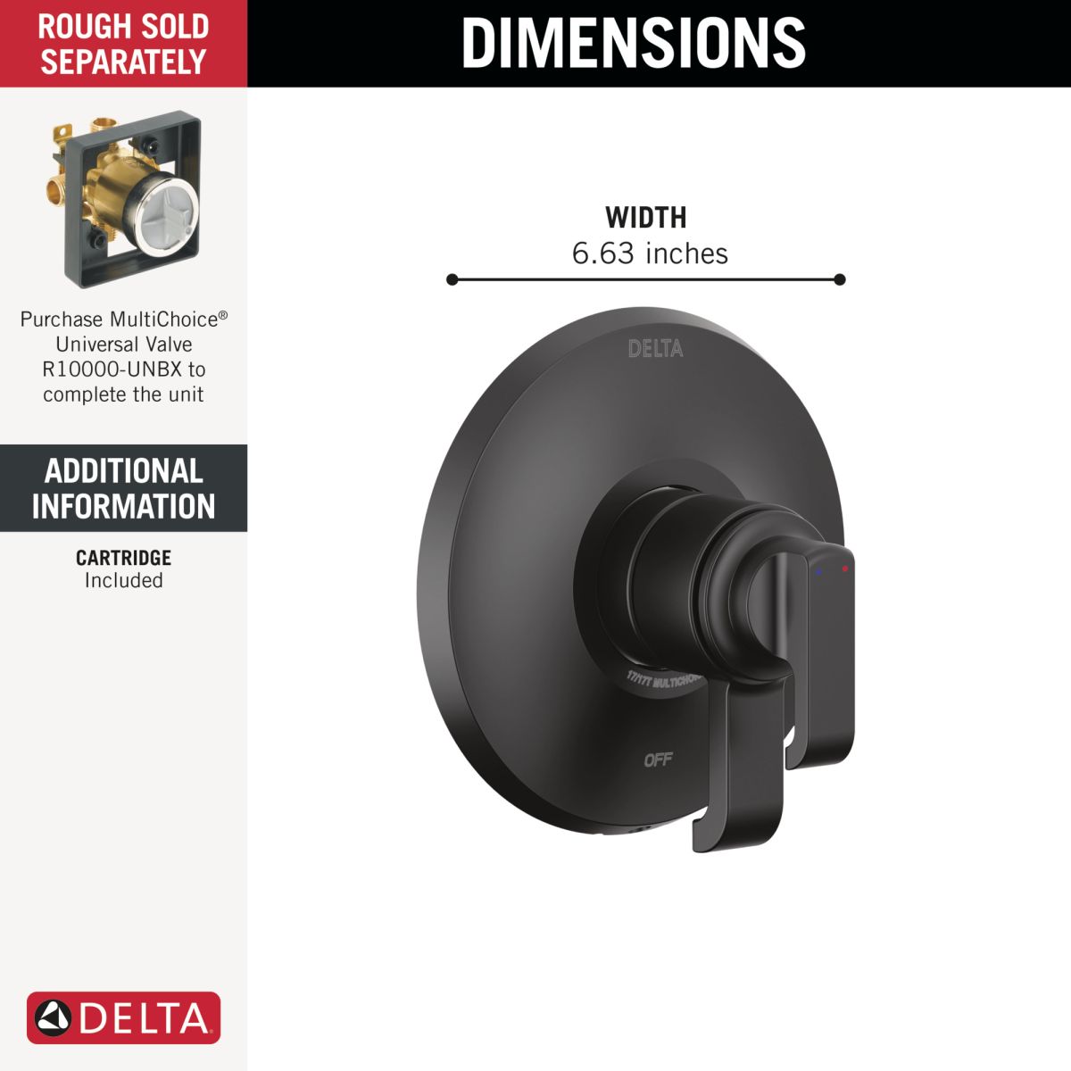 DELTA Tetra 17 Series Valve Only Trim — Matte Black