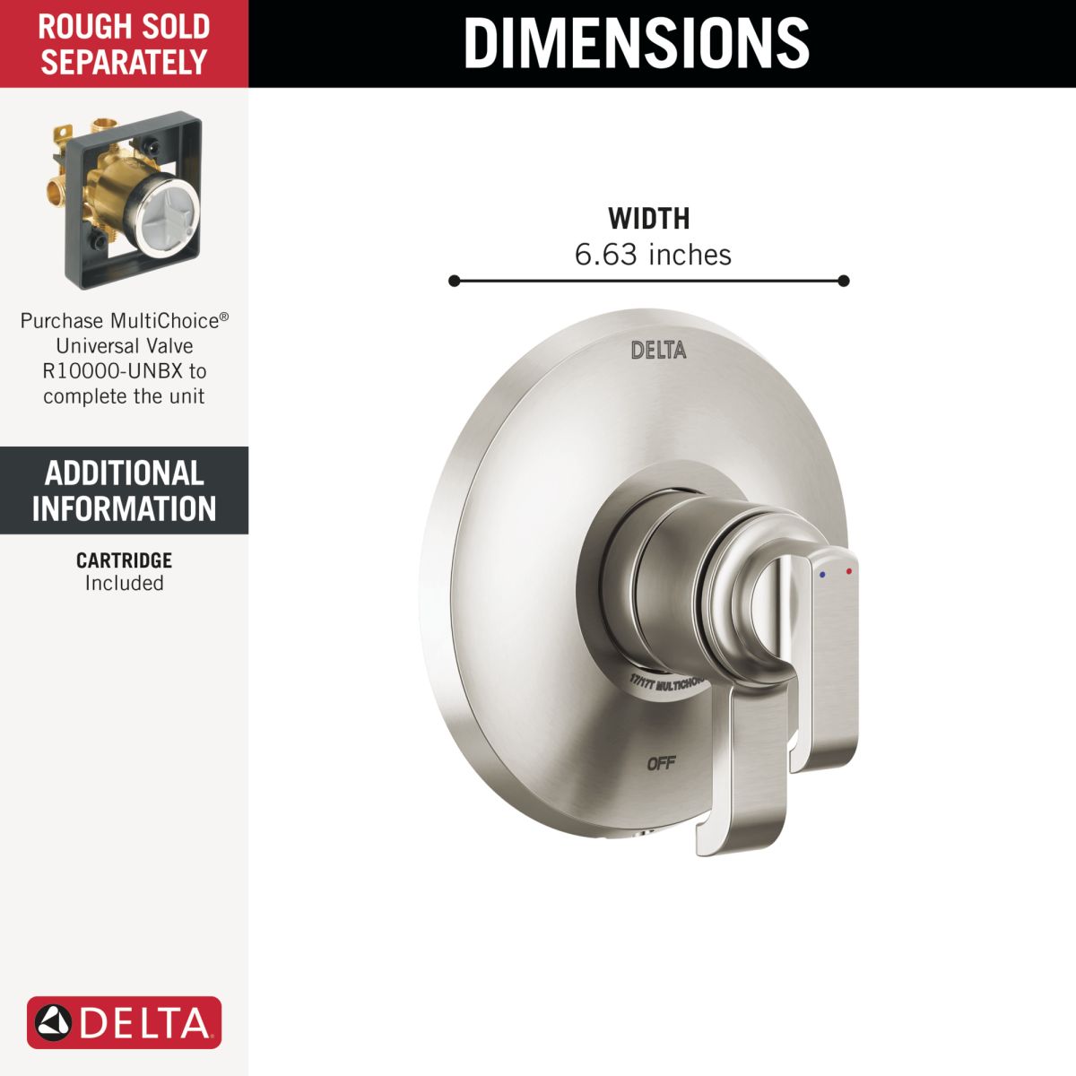 DELTA Tetra 17 Series Valve Only Trim — Lumicoat® Stainless