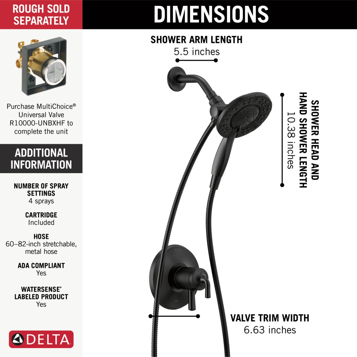 DELTA Kayra Monitor 17 Series Shower Trim — Matte Black