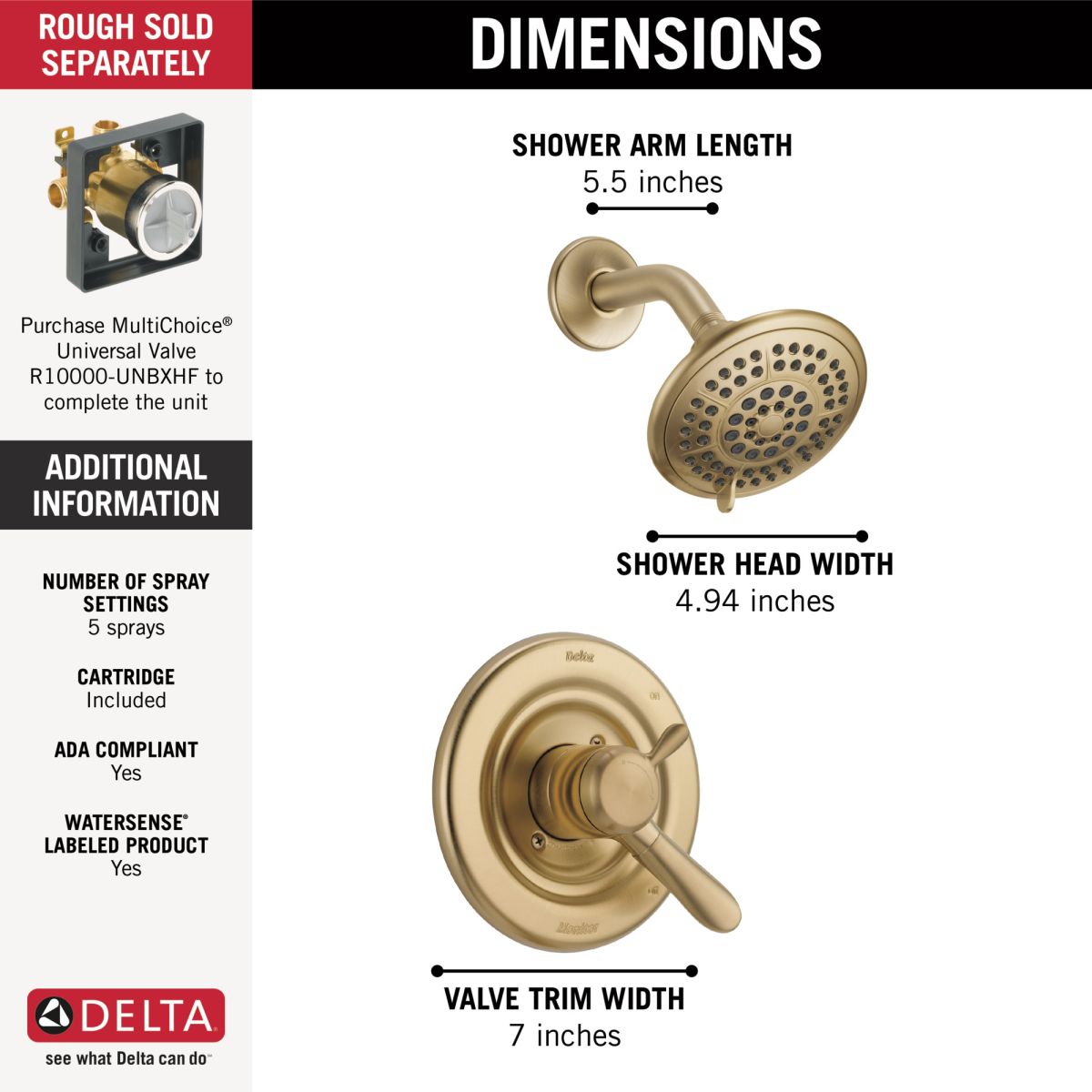 DELTA Lahara Monitor 17 Series Shower Trim — Champagne Bronze