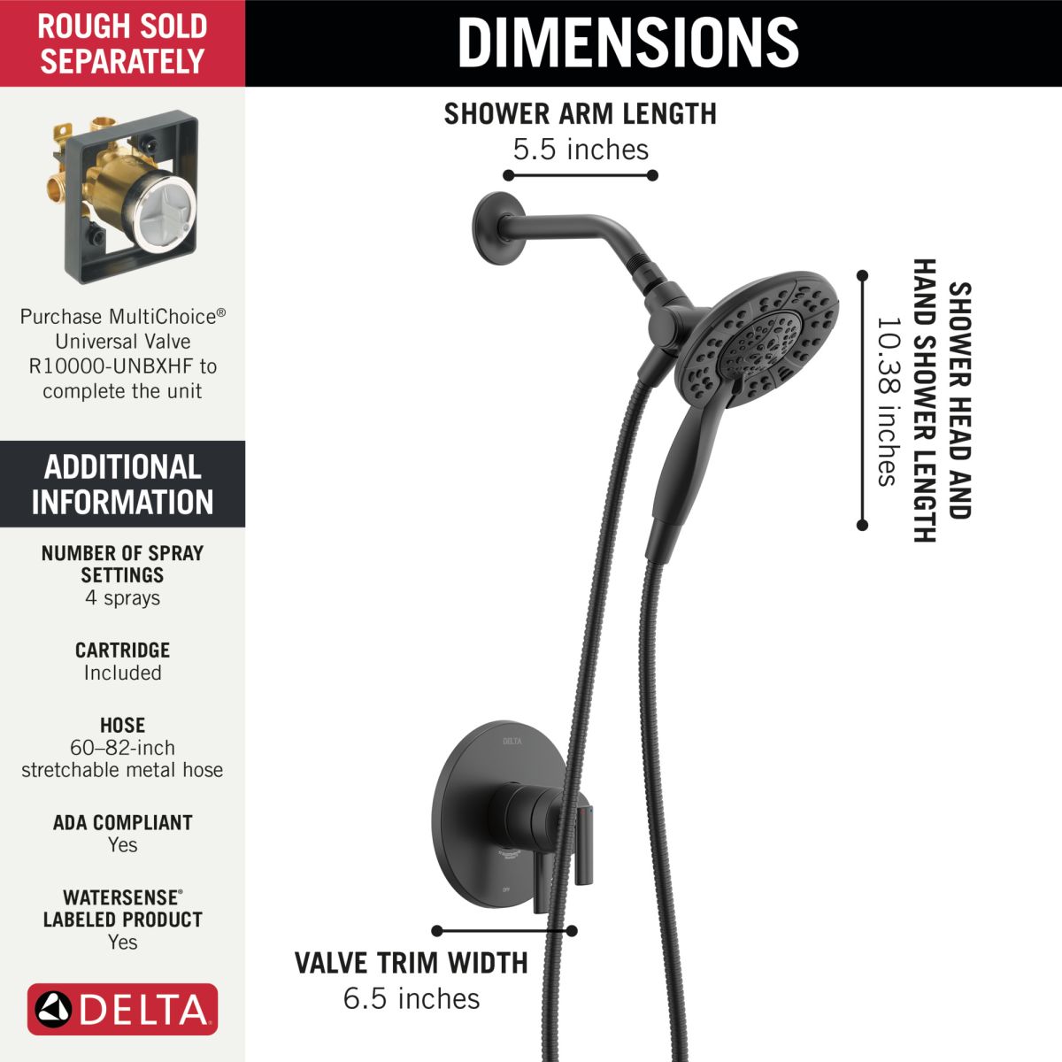 DELTA Altado Monitor 17 Series Shower Trim with In2ition — Matte Black