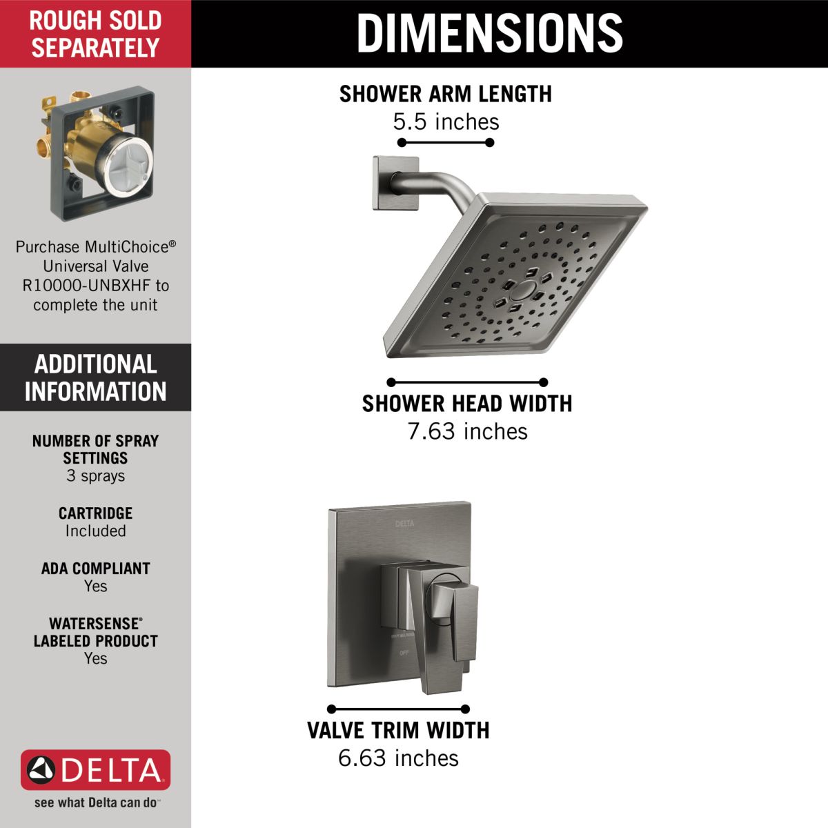 DELTA Trillian 17 Series H2Okinetic Shower Only Trim — Lumicoat® Black Stainless