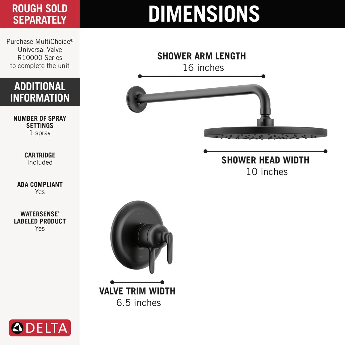 DELTA Bonacci 17 Series Shower Trim — Matte Black